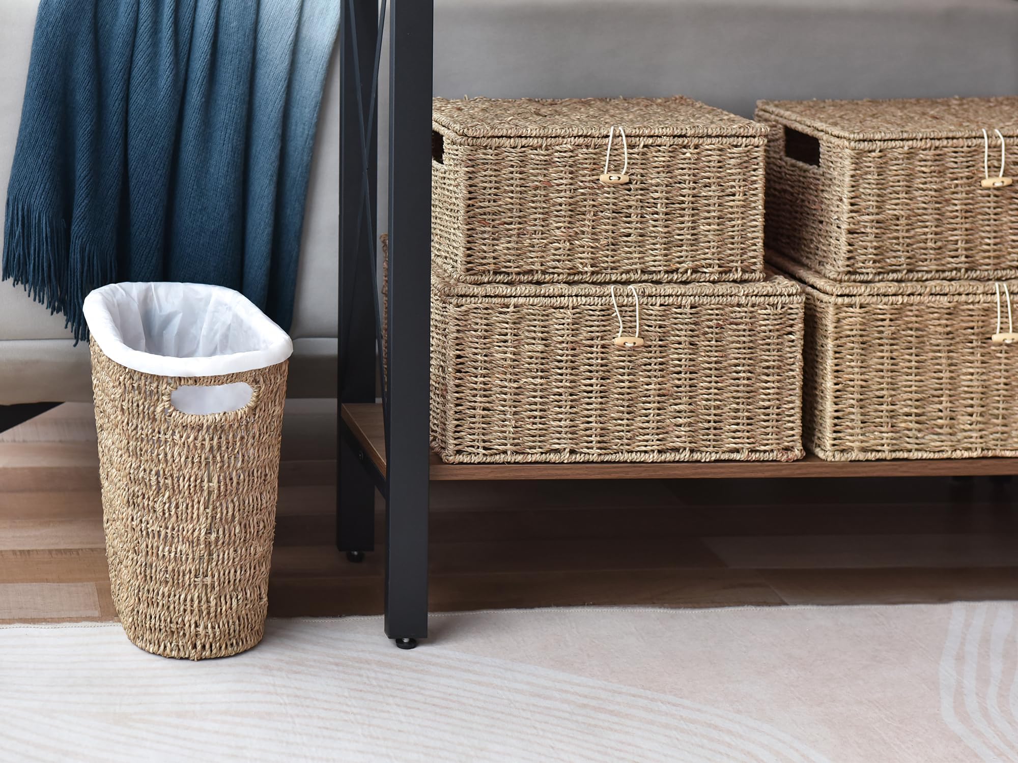 StorageWorks wicker waste basket closeup texture showing handwoven fibers.