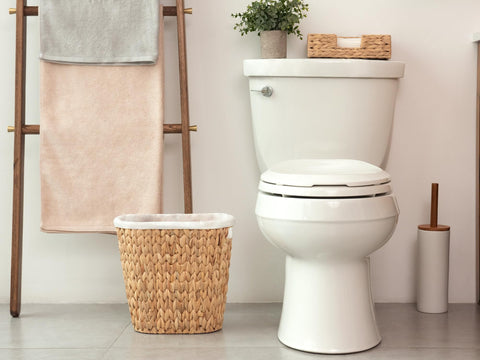 StorageWorks wicker waste basket blends with modern decor