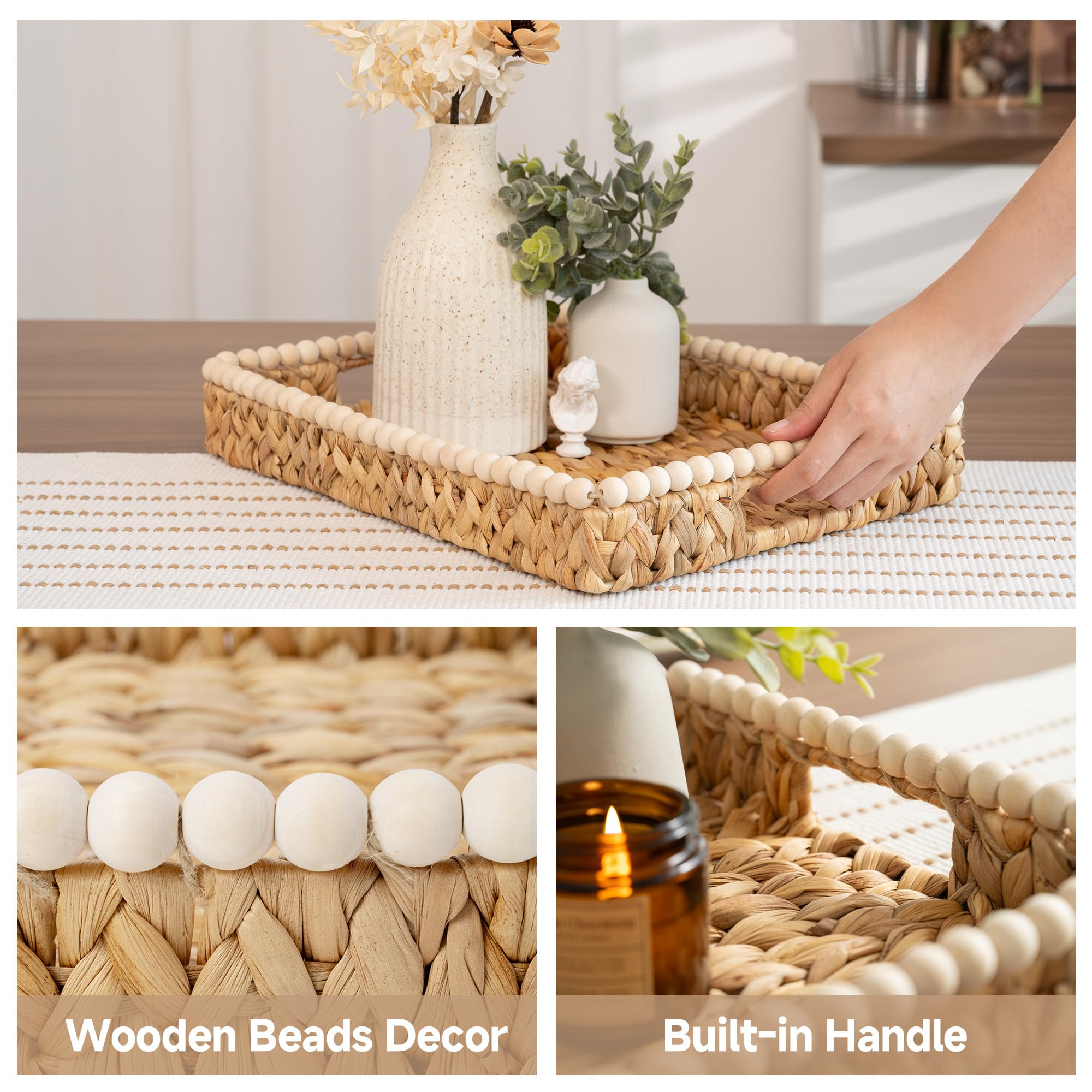 StorageWorks wooden beads accent enhances the tray's boho rustic vibe.