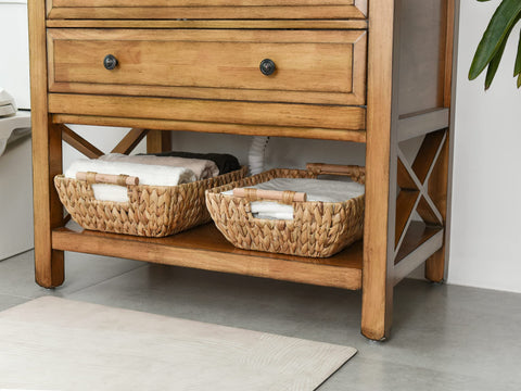 StorageWorks basket with wooden handles for easy room-to-room carrying