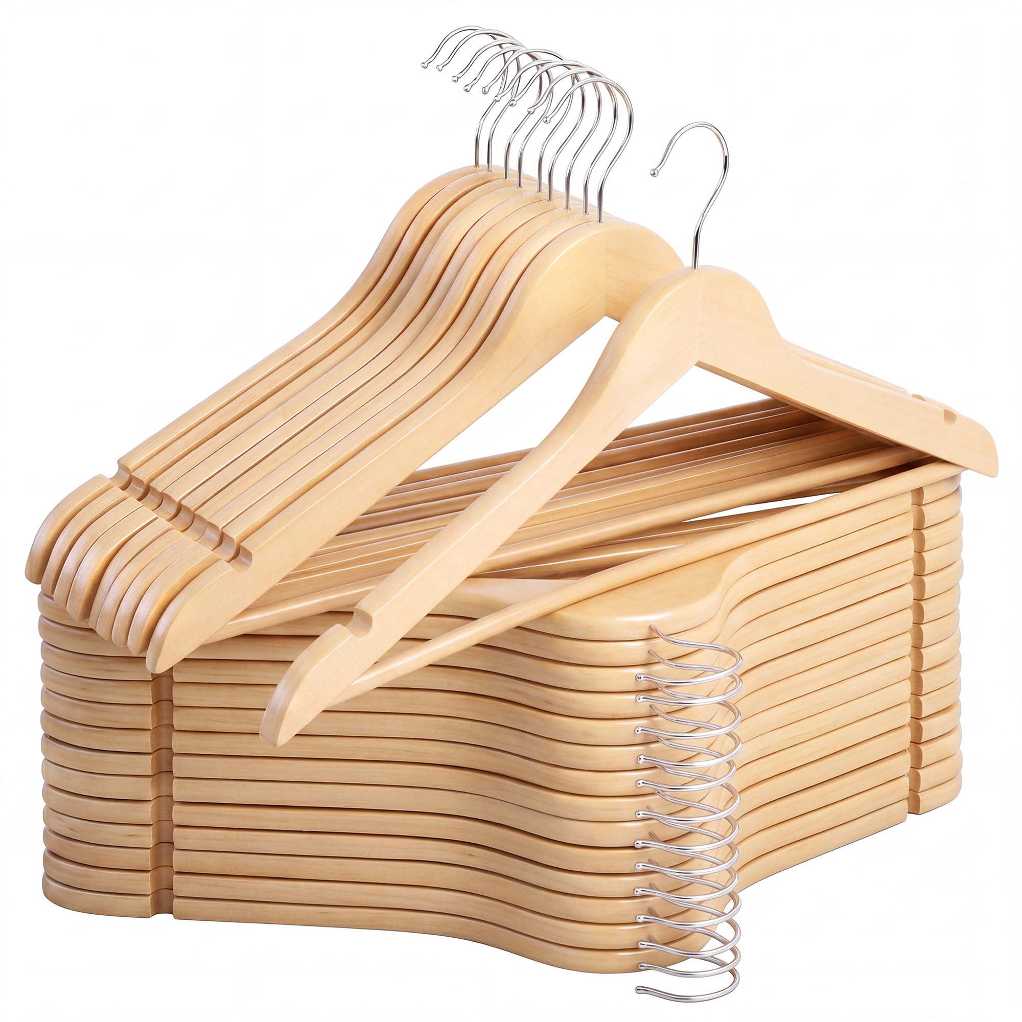 StorageWorks wooden hanger with contoured shoulders preserves garment shape and reduces creasing