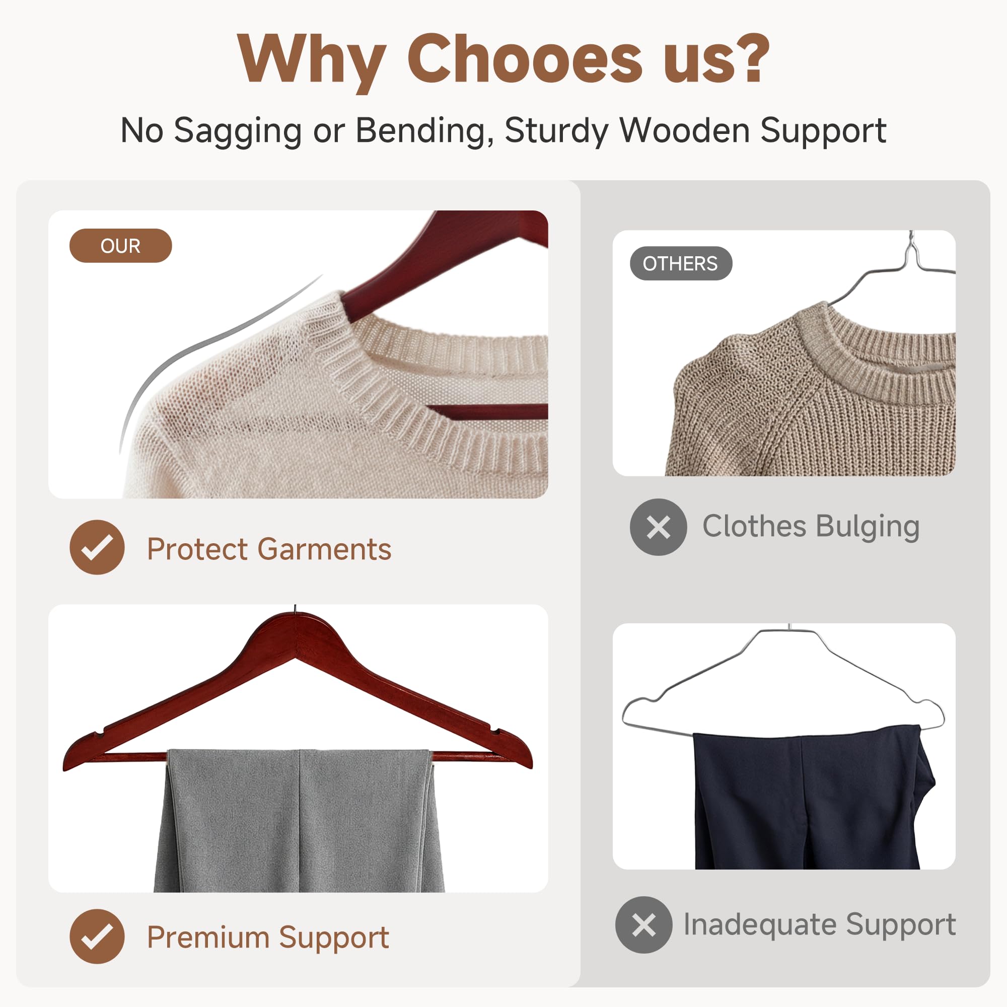 StorageWorks wooden hangers non-slip shoulders with strap notches