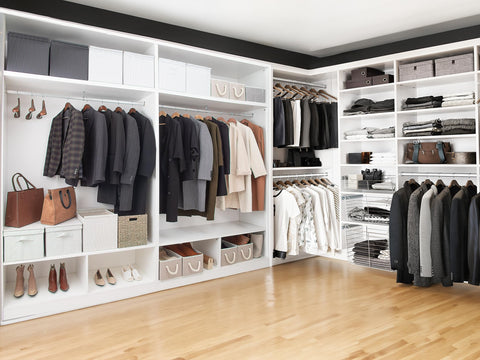 StorageWorks natural wood finish adds warmth to any closet.
