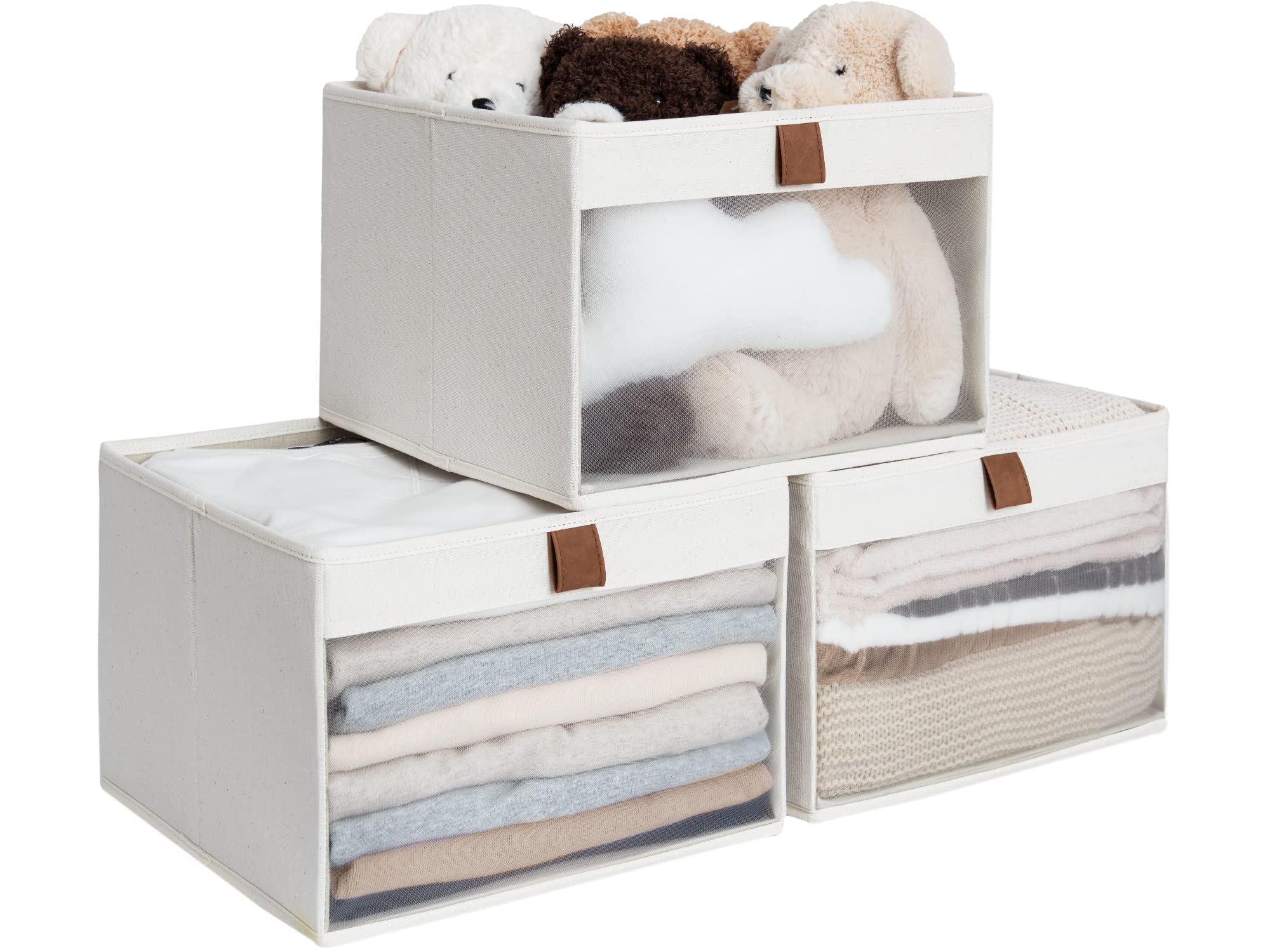 StorageWorks Closet Bins with Clear Window offer quick item visibility.