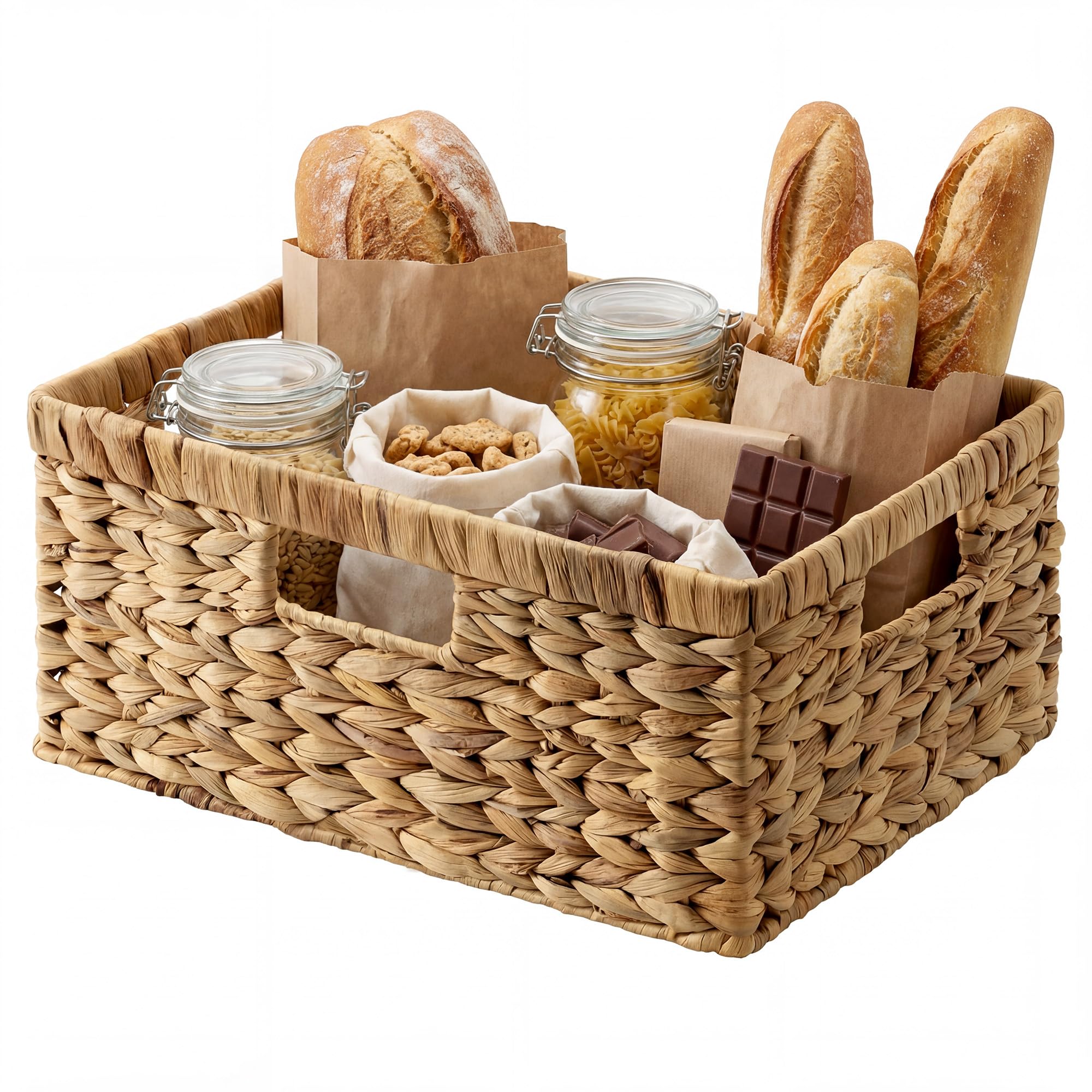 StorageWorks large rectangular wicker basket, front view, ideal for versatile home storage.