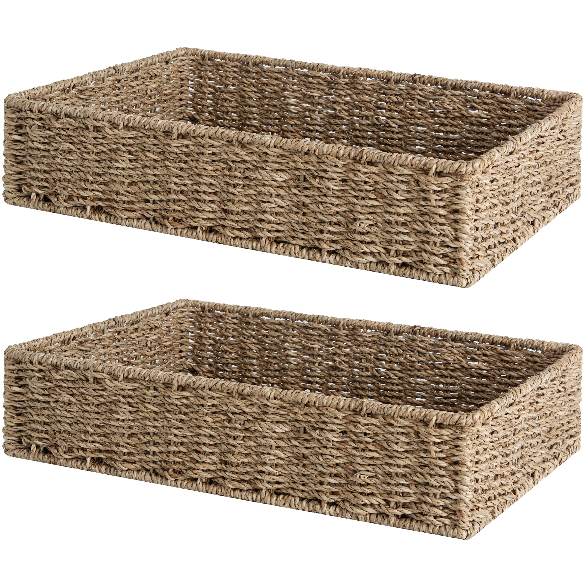 StorageWorks large seagrass tray bathroom two-pack on a shelf for tidy essentials