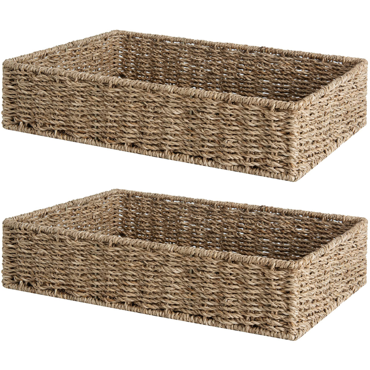 StorageWorks large seagrass tray bathroom two-pack on a shelf for tidy essentials