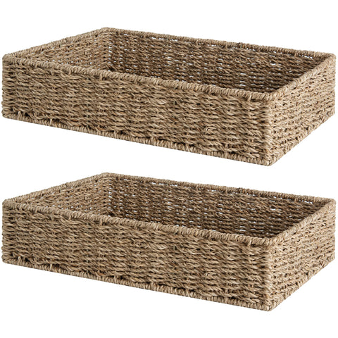StorageWorks large seagrass tray bathroom two-pack on a shelf for tidy essentials