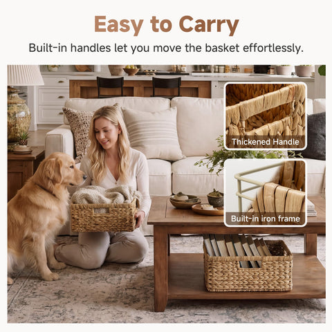 StorageWorks natural water hyacinth material emphasizes eco-friendly, durable storage choice.