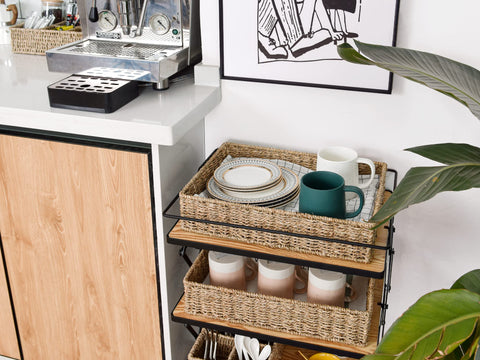 StorageWorks natural seagrass texture enhances bathroom décor