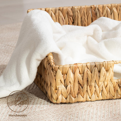 StorageWorks durable water hyacinth baskets enhance any shelf with natural texture.