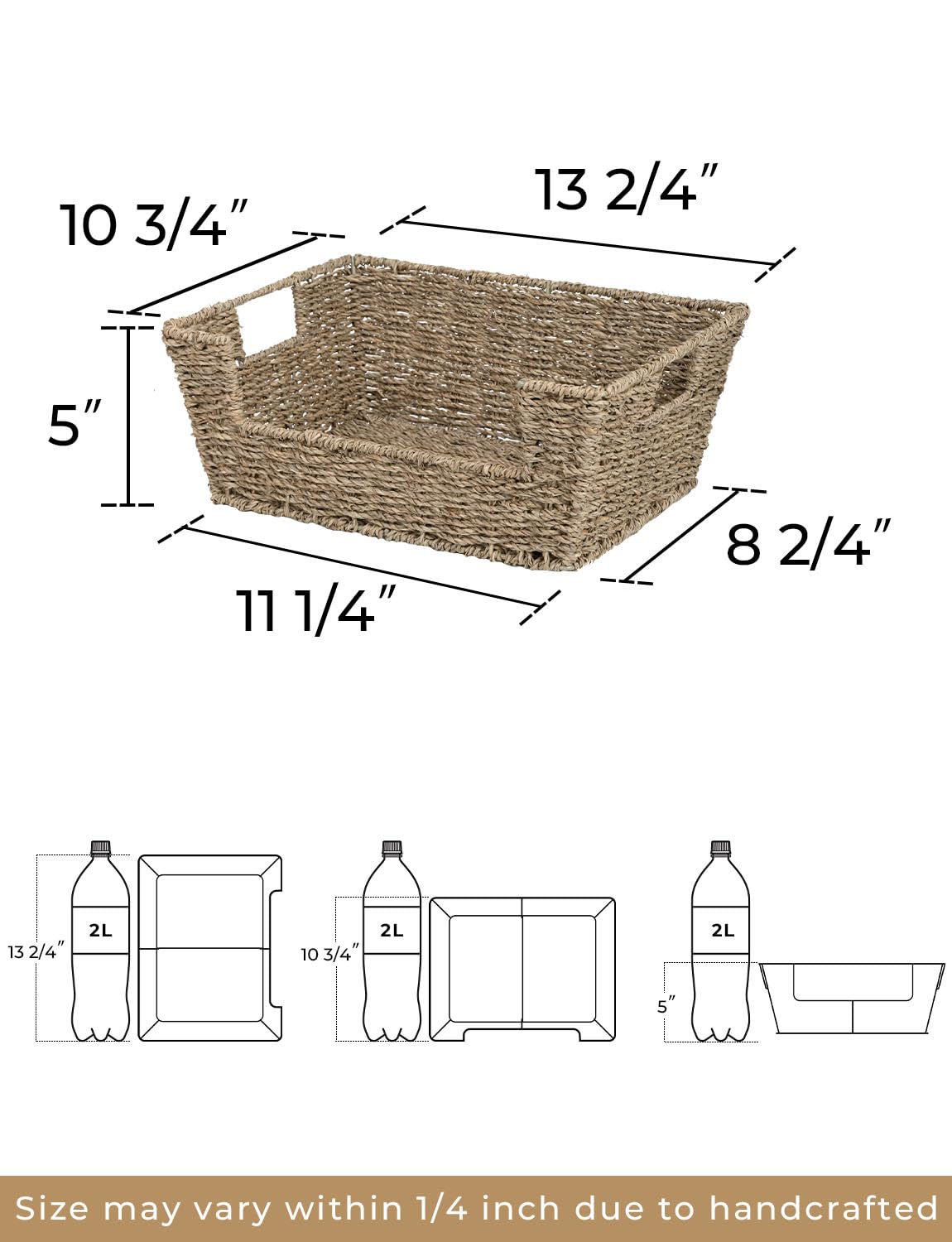 StoragWorks seagrass basket stackable for compact kitchen storage and clutter reduction.