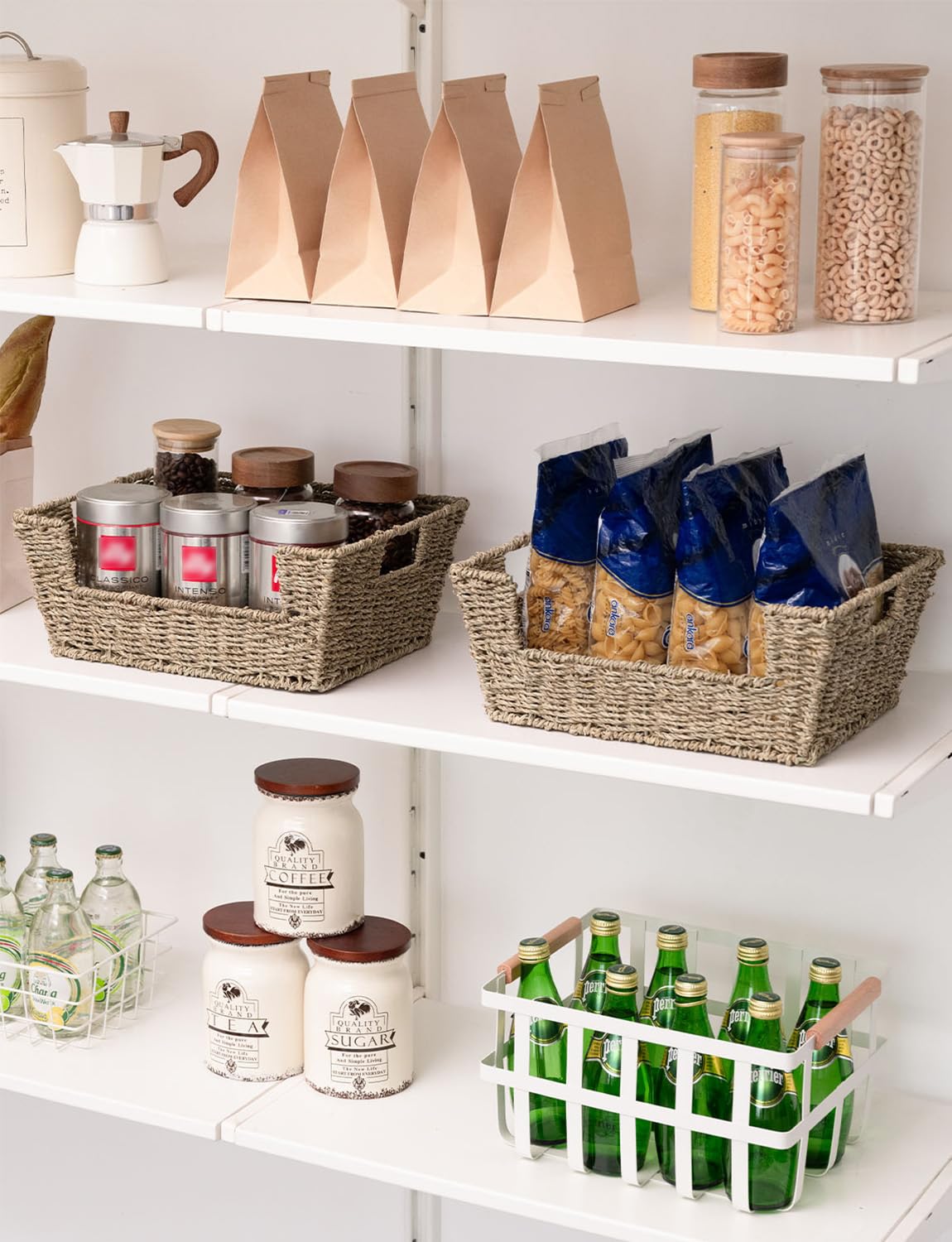 StoragWorks two-pack on countertop demonstrates versatile pantry organization.