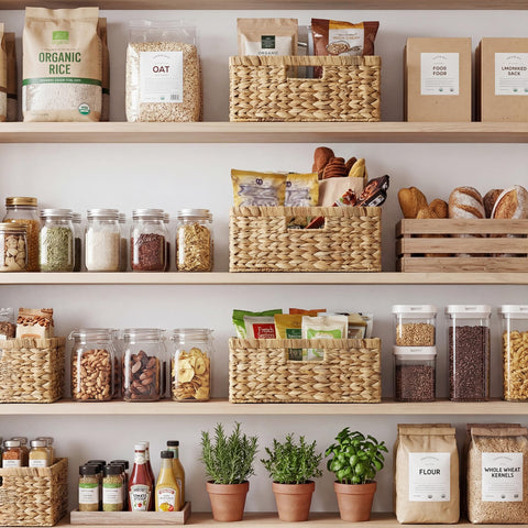 StorageWorks water hyacinth basket with built-in handles provides easy transport.