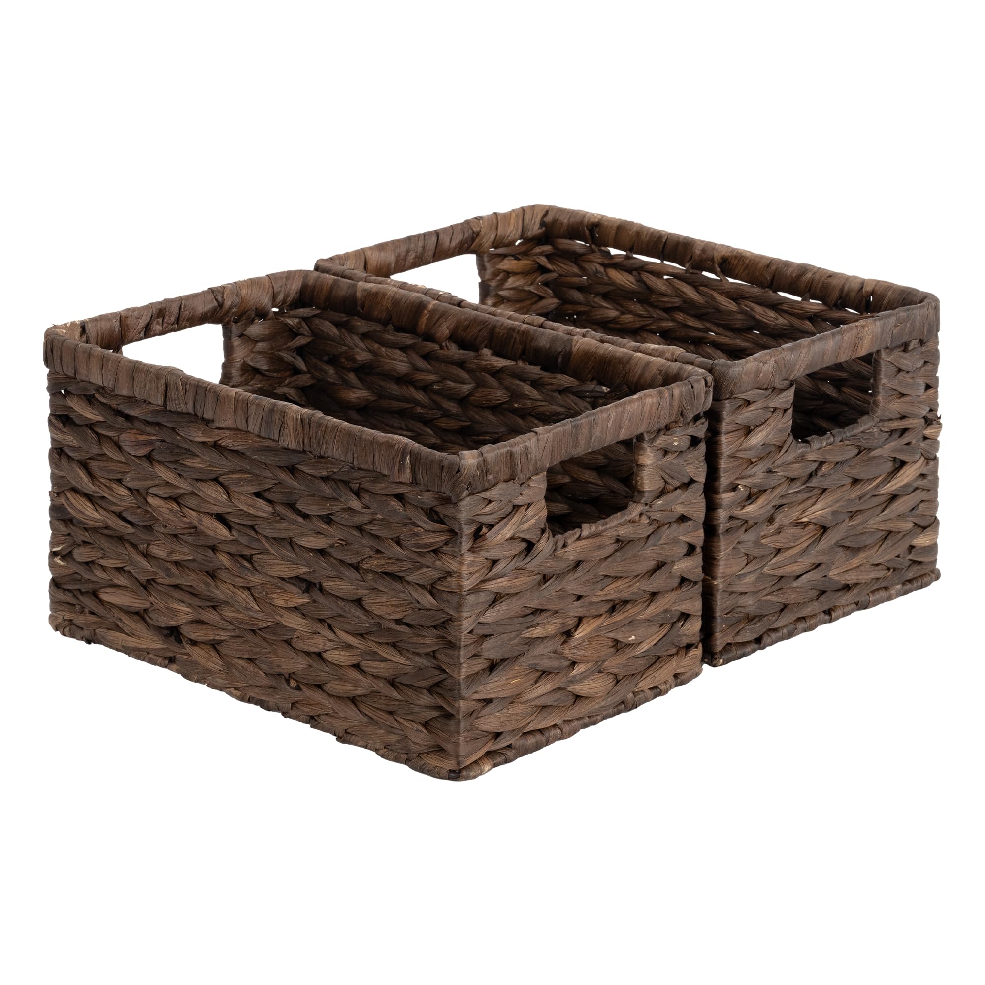 StorageWorks water hyacinth basket on a shelf for natural organization.