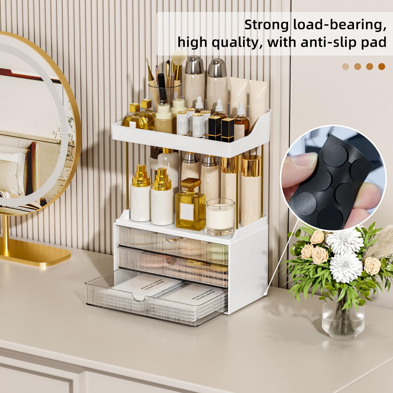 StorBin bathroom counter organizer side-angle view highlighting stable design