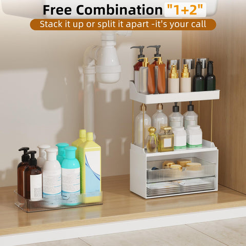 StorBin vanity setup demonstrates versatile storage for makeup and small items