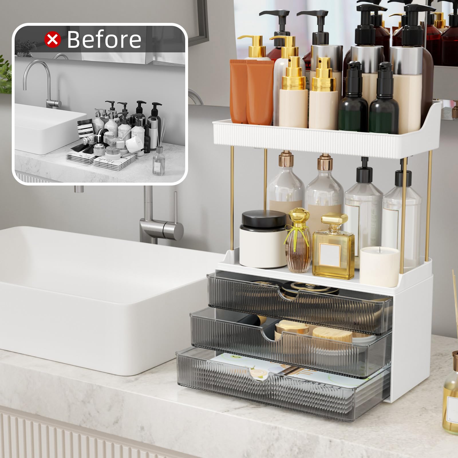 StorBin Strong three-drawer storage close-up shows efficient space use.