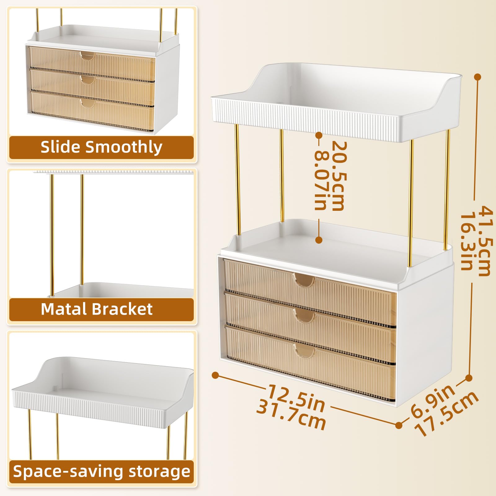 StorBin three drawers organize eyeshadow palettes neatly.