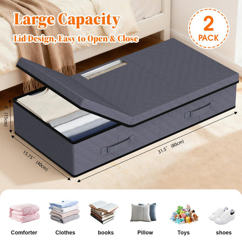 Foldable under-bed bin from StoreHappily for space-saving storage when not in use.