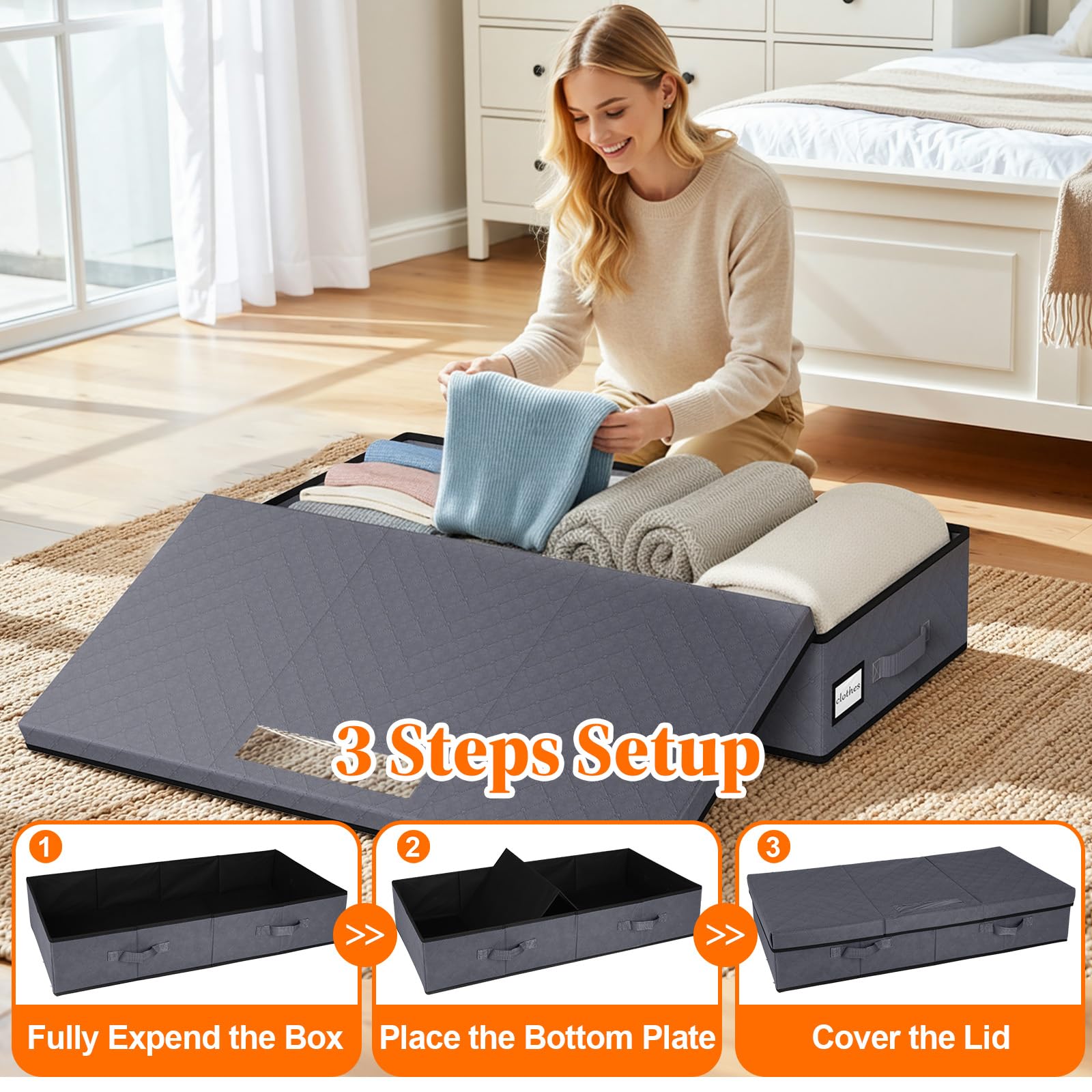 Grey StoreHappily under-bed bin blends with bedroom decor and maintains tidy storage.