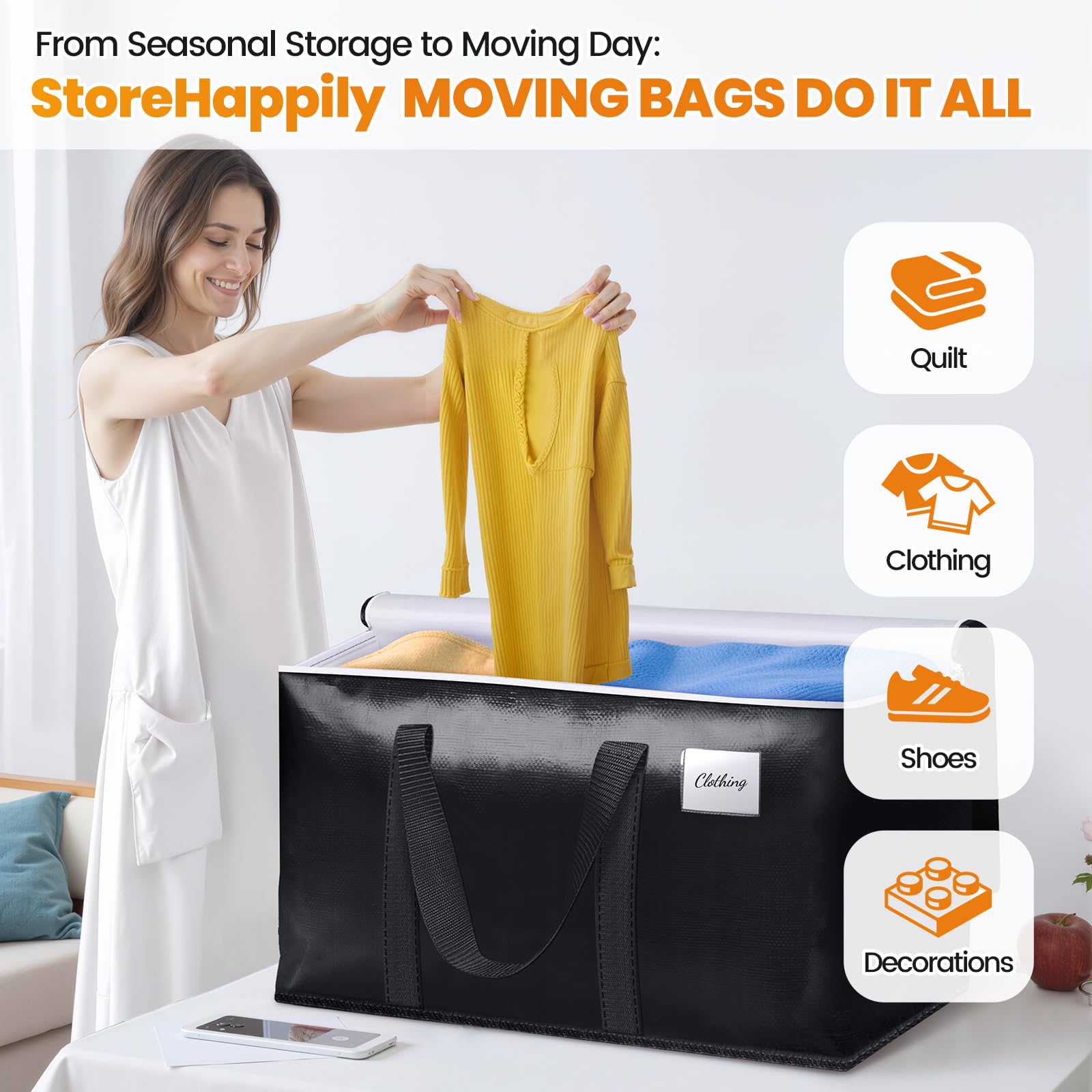 StoreHappily heavy-duty bag with transparent label pocket for easy identification.
