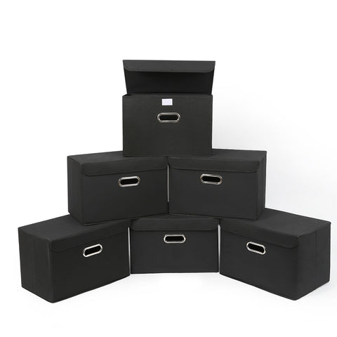 StoreOne fabric storage cube with lid in black for clutter-free closet organization.