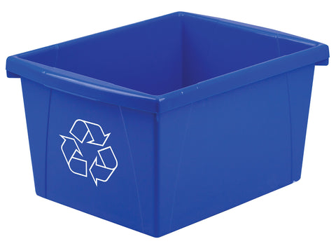 Storex 4-gallon blue recycle bin front view for home or office use