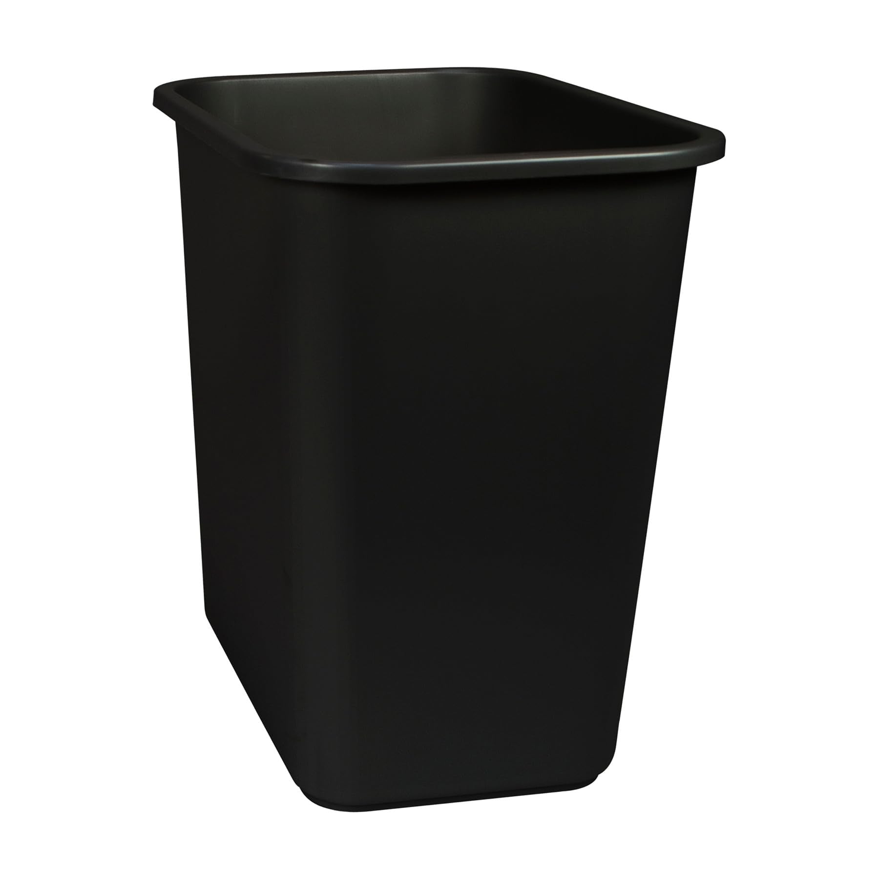 Storex waste basket side view showing 7-gallon capacity and durable plastic construction.