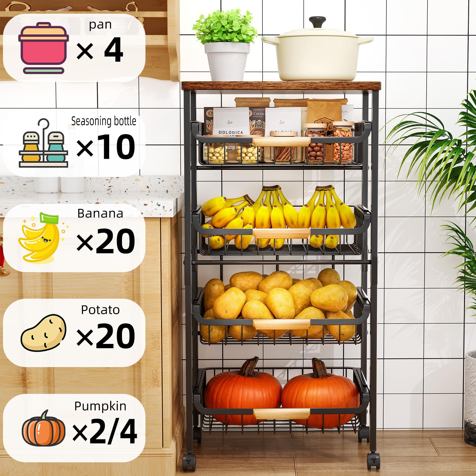 Storico cart with mesh baskets keeps supplies organized and accessible.