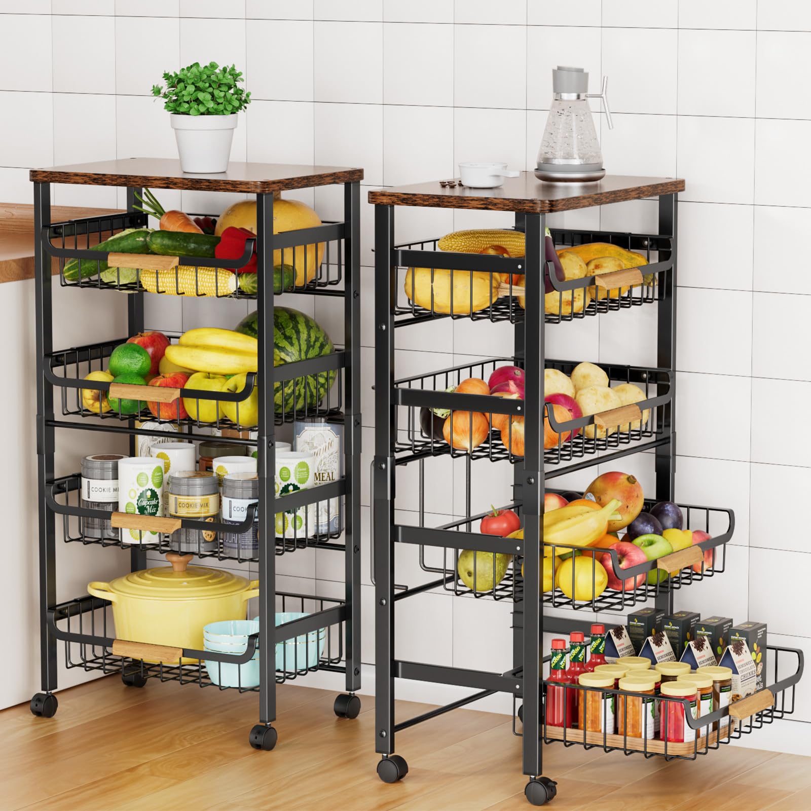 Storico 5-Tier Cart with wooden top for versatile kitchen storage.