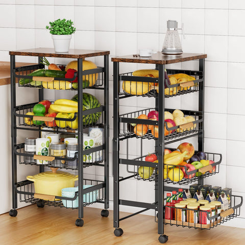 Storico 5-Tier Cart with wooden top for versatile kitchen storage.