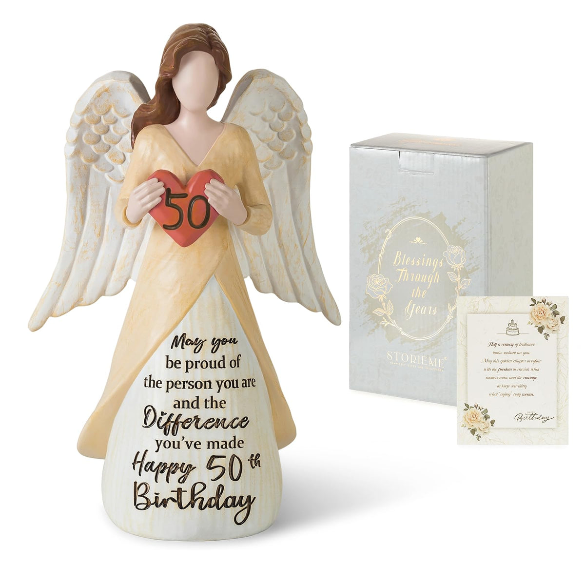 Storieme 50th birthday angel statue for elegant mantel display.