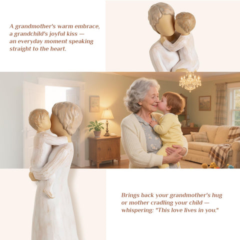 Storieme grandma hug sculpture captures affectionate moment for mantel decor.