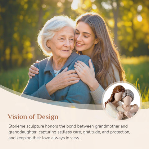 Storieme grandmother figurine display—elegant shelf accent that honors family bonds.