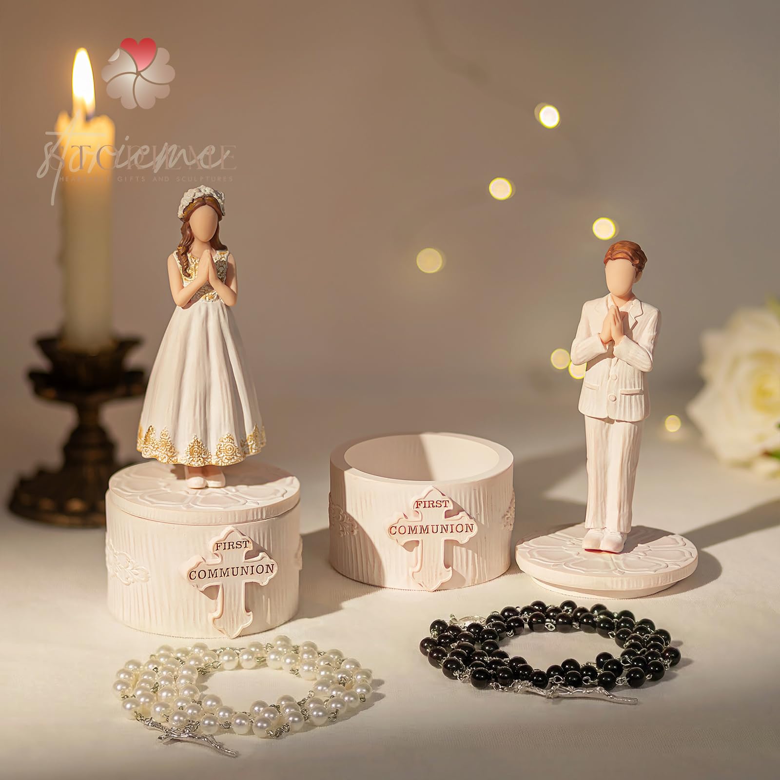 Storieme keepsake box with compartment to secure rosary or tokens.