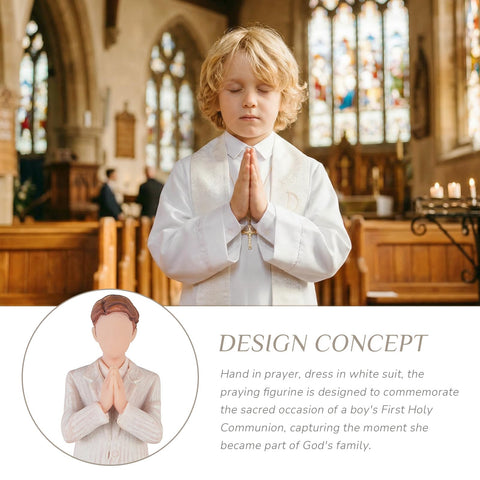 Storieme resin sculpture of a boy in white, durable and decorative.