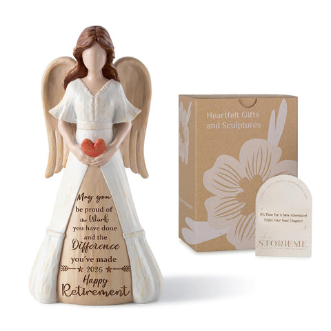 Storieme retirement angel figurine, 7.3 inches, elegant desk keepsake for celebrations and heartfelt gifts.