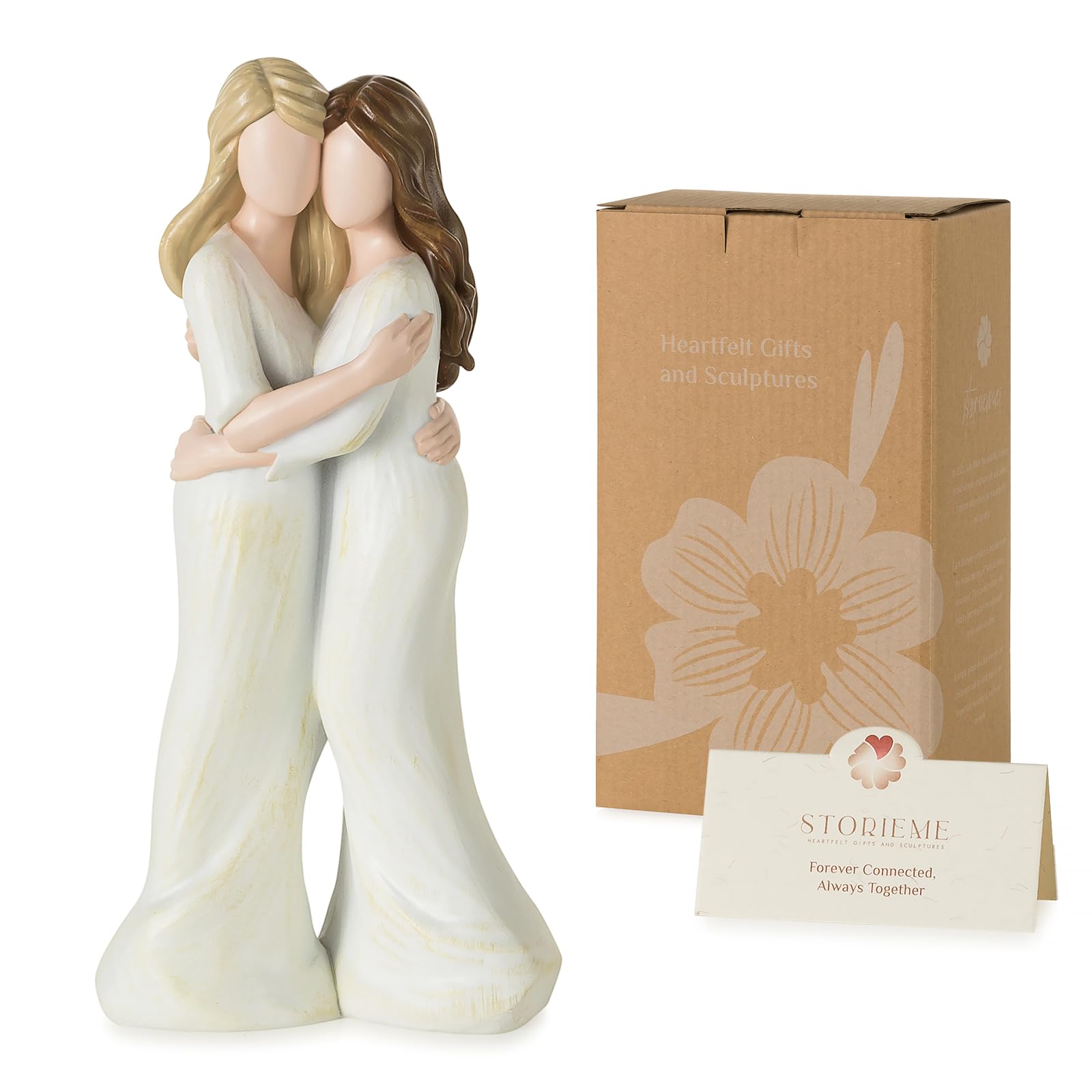 Storieme Sister Embrace Figurine closeup shows hand-painted details for a heartfelt keepsake