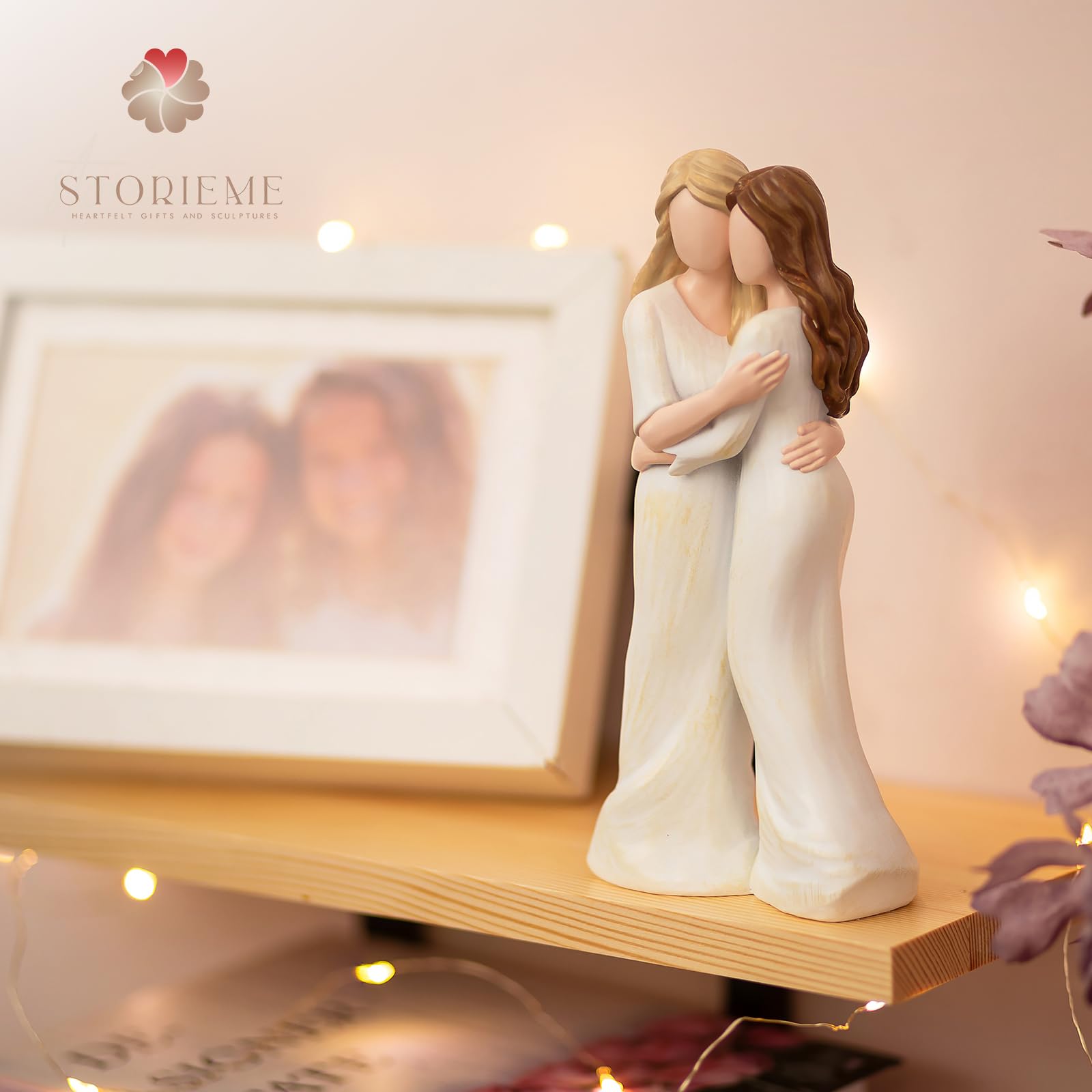 Storieme Sister Embrace Figurine on a desk display for daily reminder of sisterhood