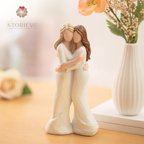 Storieme Sister Embrace Figurine stands 7.7 inches tall for a prominent keepsake