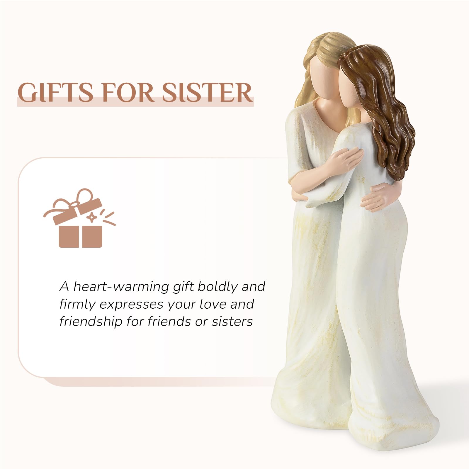 Storieme Sister Embrace Figurine side view highlighting the cheek-to-cheek hug