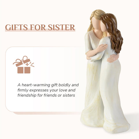 Storieme Sister Embrace Figurine side view highlighting the cheek-to-cheek hug