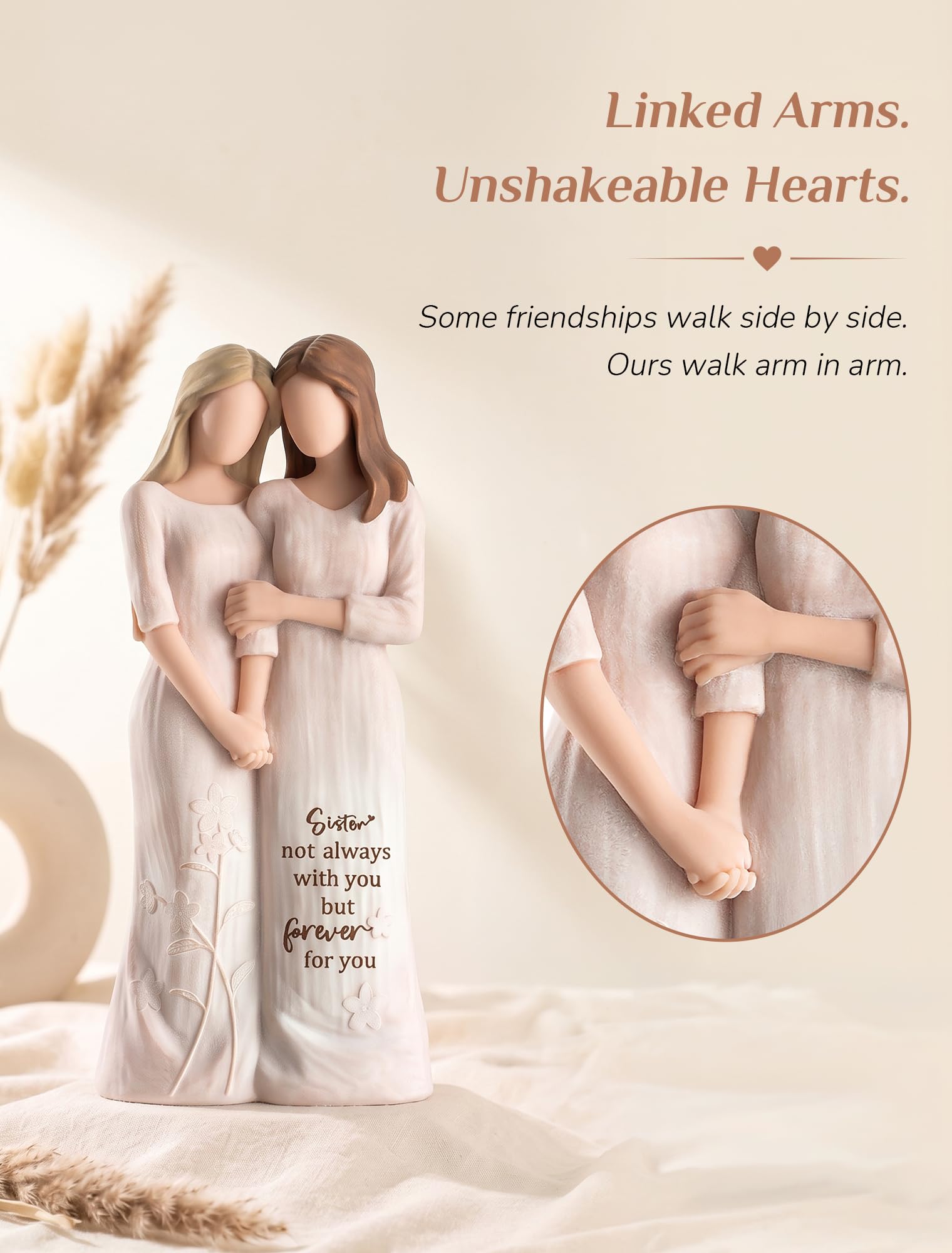 Storieme arm-in-arm figurine, hand-painted detail highlighting sisterly bond.