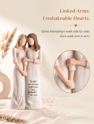 Storieme arm-in-arm figurine, hand-painted detail highlighting sisterly bond.