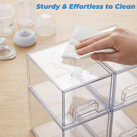 Stowgo multi-purpose storage system for vanity, bathroom, or pantry.