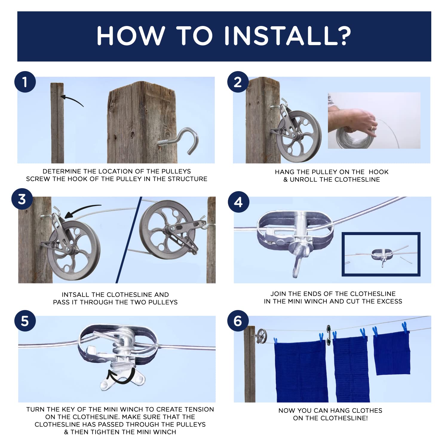 Strata heavy-duty metal hooks secure the clothesline setup