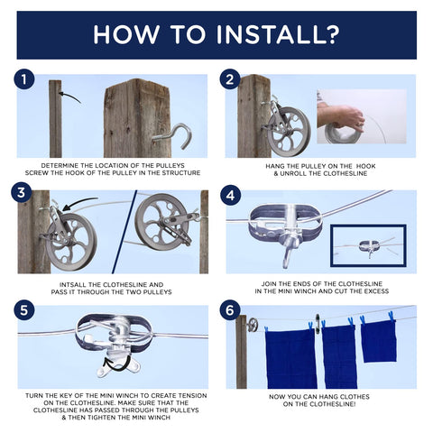 Strata heavy-duty metal hooks secure the clothesline setup