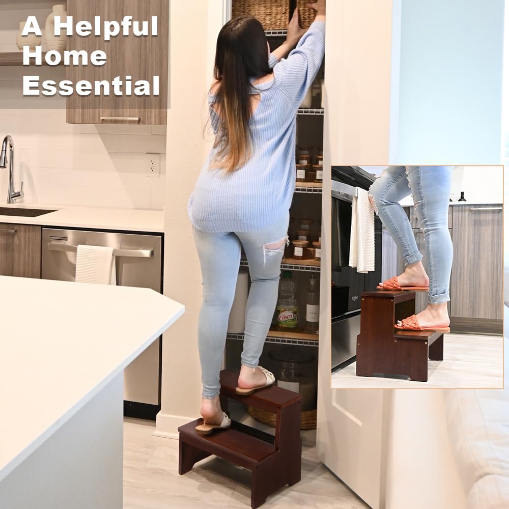 StrongTek bamboo two-step stool during assembly shows quick setup