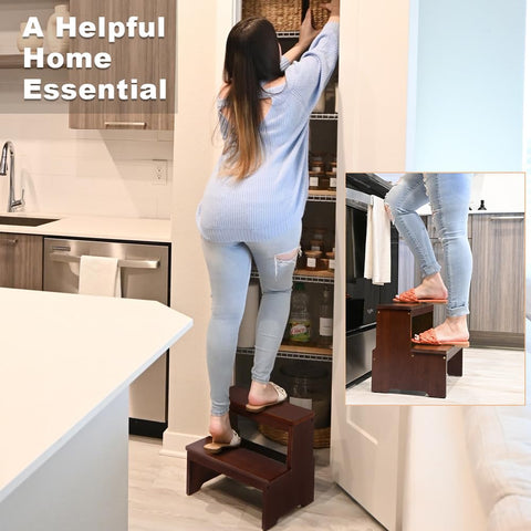 StrongTek bamboo two-step stool during assembly shows quick setup